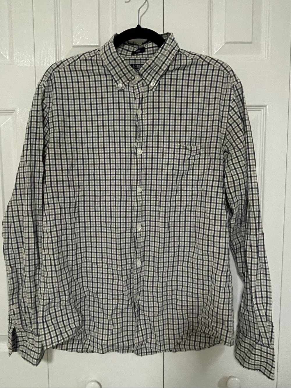 J. Crew Men’s White and Navy Grid Button-Down Shirt